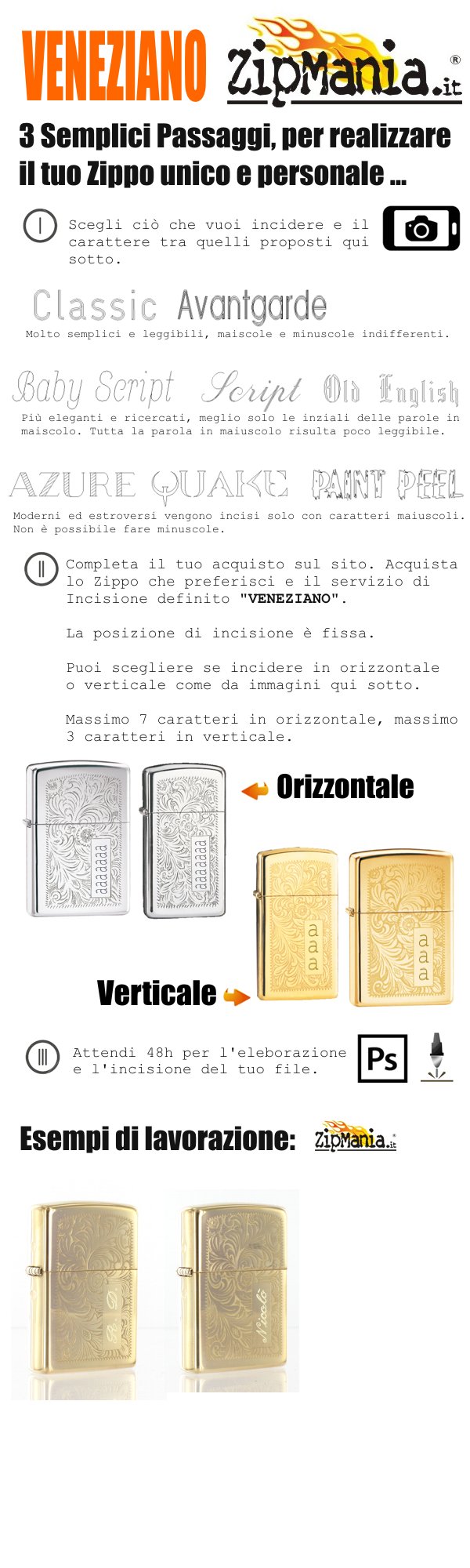 Accendino Zippo Veneziano Lucido, Incisione personalizzata